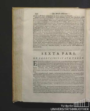 Sexta Pars. De Producibilitate Terrae.