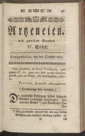 IV. Stück. Langensalza, vor den October 1766
