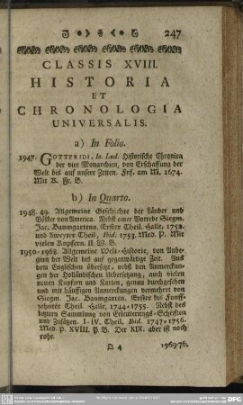 Classis XVIII. Historia Et Chronologia Universalis