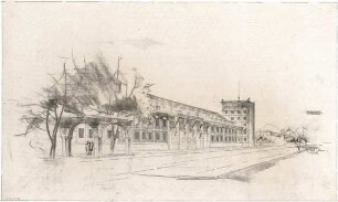 Gsaenger, Gustav; München, Schenkendorfstr.; Raab-Karcher GmbH - Strassenfront, 1. Variante (Perspektive)