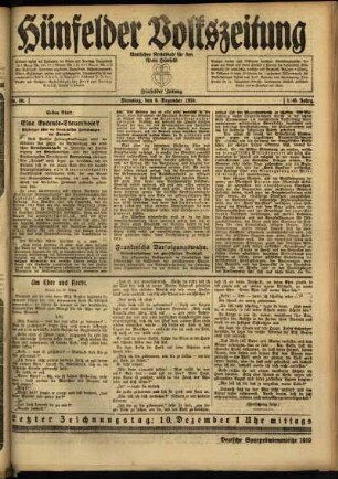 Erste Ausgabe vom Dienstag, den 09. Dezember 1919.