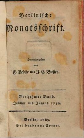 Berlinische Monatsschrift. 13. 1789
