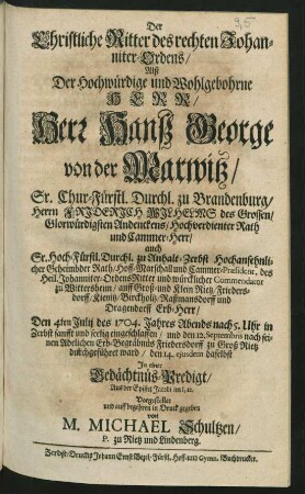 Der Christliche Ritter des rechten Johanniter-Ordens