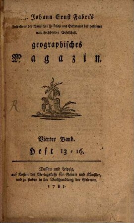 Johann Ernst Fabri's ... geographisches Magazin. 4,13, 4,13. 1785