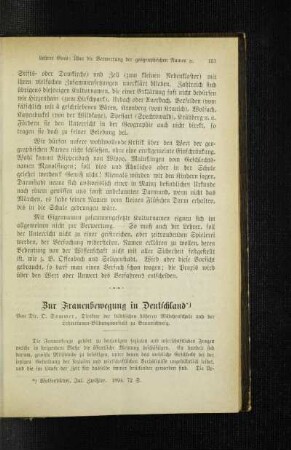 Zur Frauenbewegung in Deutschland