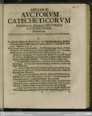 Sylloge Auctorum Catecheticorum Ad pleniorem aliquando Historiam Catecheticam fascientium