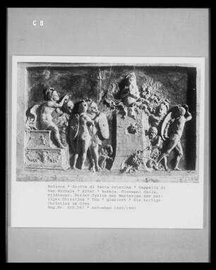 Altar — Relief-Zyklus der Martyrien der heiligen Christina — Die heilige Christina im Ofen
