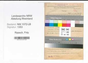 Entnazifizierung Fritz Raasch , geb. 21.12.1902 (Schlosser)
