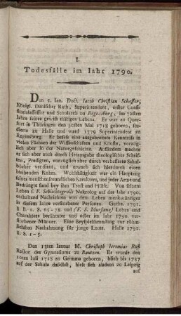 I. Todesfälle im Jahr 1790.