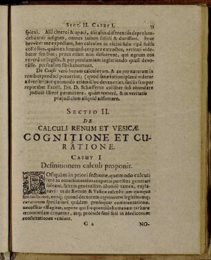 Sectio II. De Calculi Renum Et Vesicæ Cognitione Et Curatione.