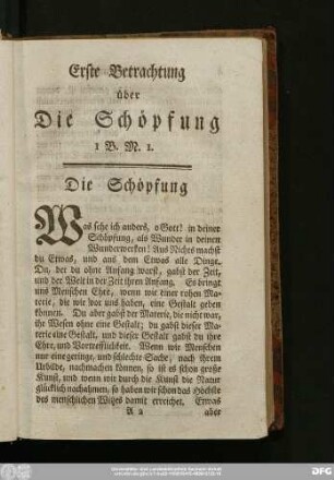 Erste Betrachtung über Die Schöpfung 1 B. M. 1.