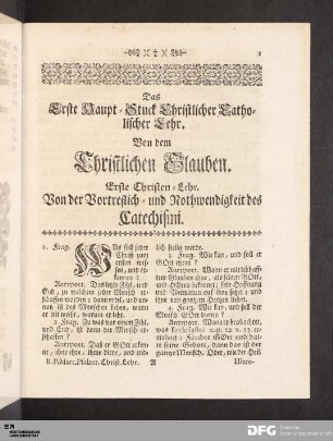 Das Erste Haupt-Stuck Christlicher Catholischer Lehr. Von dem Christlichen Glauben