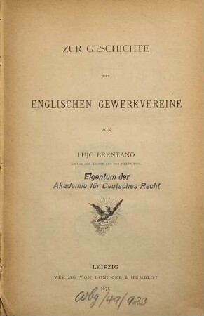 Zur Geschichte der englischen Gewerkvereine