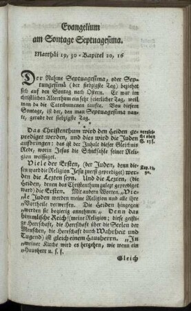 Evangelium am Sontage Septuagesima.