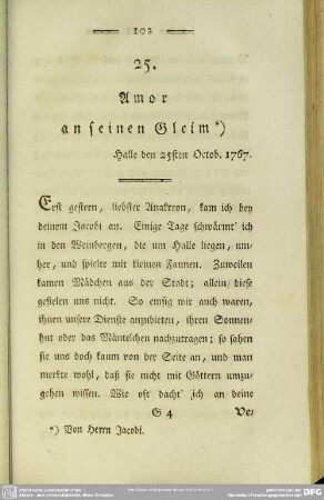 25. Amor an seinen Gleim. Halle den 25sten Octob. 1767