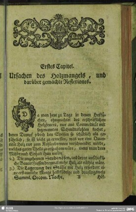 Erstes Capitel. Ursachen des Holzmangels, und darüber gemachte Reflexiones
