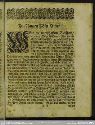 Leichenpredigt : Die beste Lust. [Antritt]. Textus. Eingang. Erklärung