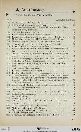 4. Auktionstag: Freitag, den 19. Juni 1936, ab ½ 3 Uhr (Nr. 1201-1600)