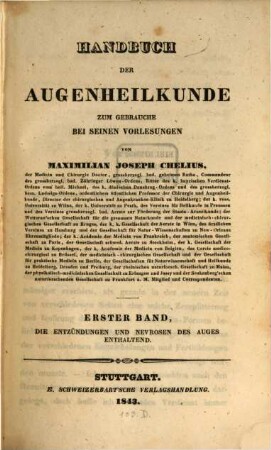 Handbuch der Augenheilkunde. 1. 1843