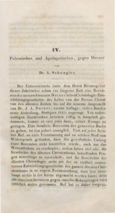 133-182 Polemisches und Apologetisches, gegen Dorner