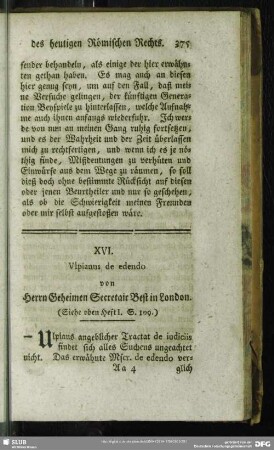 XVI. Ulpianus de edendo von Herrn Geheimen Secretair Best in London