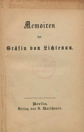Memoiren der Gräfin von Lichtenau