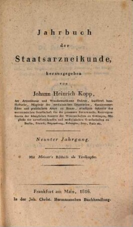 Jahrbuch der Staatsarzneikunde, 9. 1816