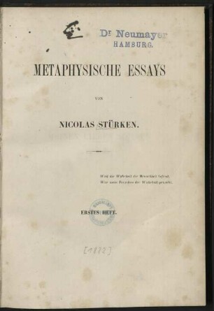 1: Metaphysische Essays