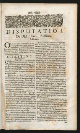 Disputatio I. De Dei Essentia, Existentia & Unitate.