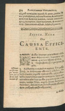 Sectio Nona. De Caussa Efficiente.