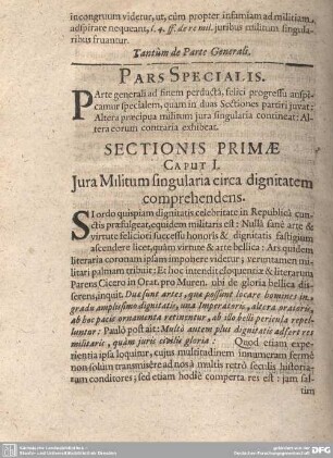 Pars Specialis. : Sectionis Primae.