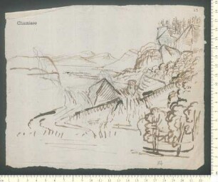 Feder- und Bleistiftskizze einer Landschaft