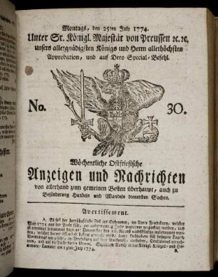 No. 30. Montags, den 25ten July 1774