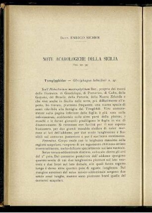 Note Acarologiche Della Sicilia