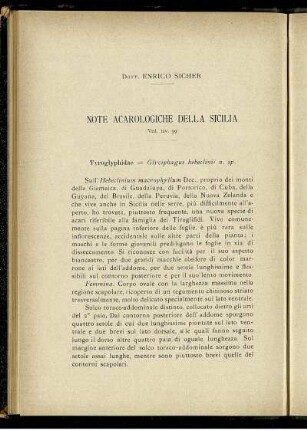 Note Acarologiche Della Sicilia