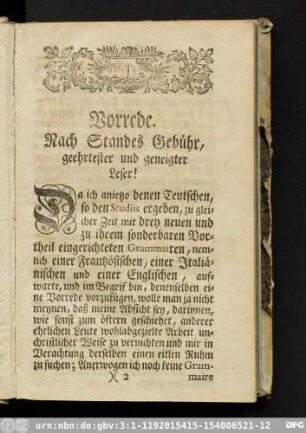 Vorrede. Nach Standes Gebühr, geehrtester und geneigter Leser!