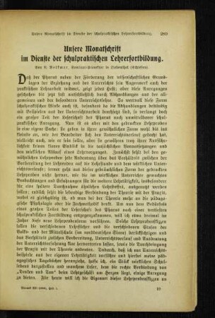 Unsere Monatschrift im Dienste der schulpraktischen Lehrerfortbildung