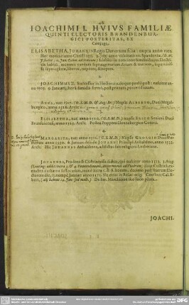 Joachimi I. Huius Familiae Quinti Electoris Brandenburgici Posteritas, Ex Coniuge ...
