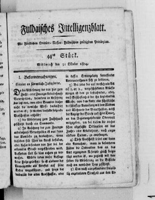 44tes Stück, Ausgabe vom 31. Oktober 1804