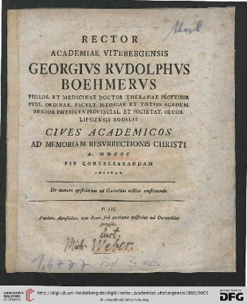 Rector Academiae Vitebergensis ... cives academicos ad memoriam resurrectionis Christi ... pie concelebrandam invitat: Paulus, Apostolus, non duas, sed quinque epistolas ad Corinthios scripsit