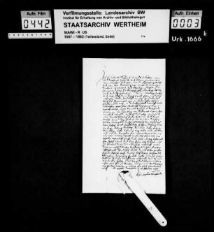 Christoph Sigfriedt, Bürger und Sattler zu Wertheim (Wertheimb), verkauft an Graf Ferdinand Karl zu Löwenstein Wertheim eine Wiese in der Leberklinge um 50 Gulden.