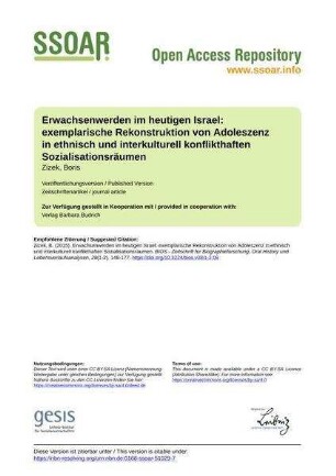 Erwachsenwerden im heutigen Israel: exemplarische Rekonstruktion von Adoleszenz in ethnisch und interkulturell konflikthaften Sozialisationsräumen