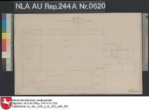 Grundriß vom Platzgebäude der Domäne Neu-Loquard bei LOQUARD Kolorierte Zeichnung von G. Behr Papier Format 44,6x28,8 M 1:161