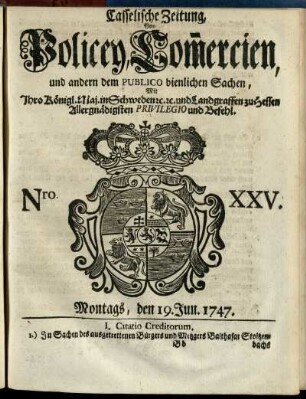 Nro. XXV, Montags, den 19. Jun. 1747