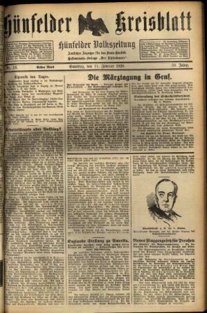 Erste Ausgabe vom Mittwoch, den 11. Januar 1928.