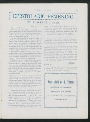 Epistolario femenino : Del diario de Cheche
