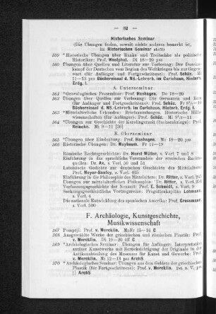F. Archäologie, Kunstgeschichte, Musikwissenschaft