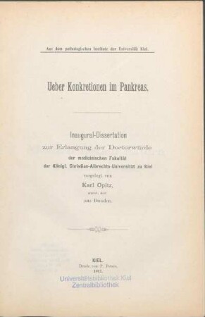 Ueber Konkretionen im Pankreas