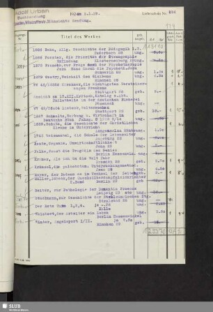 I.A. Urban [1929: Lieferschein Nr. 236-301]