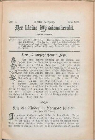 Nr. 6. Dritter Jahrgang. Juni 1903.